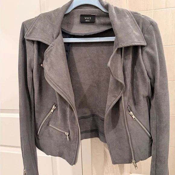 Vici Women's Charcoal Leather Jacket - Picture 2 of 4
